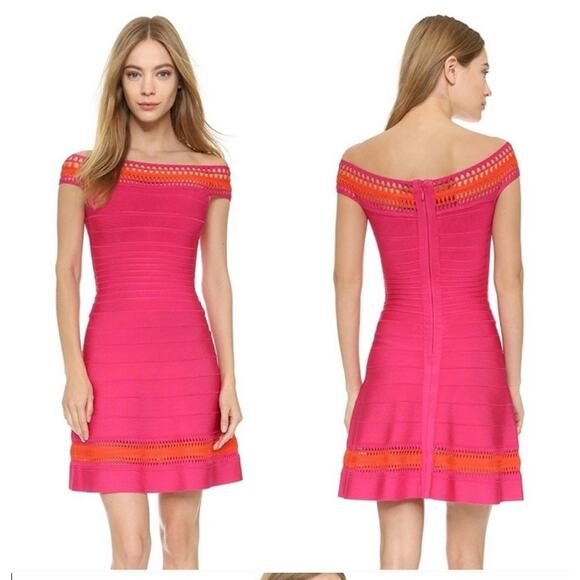 HERVÉ LÉGER Barbie pink BANDAGE Zoe MINI party coktail DRESS SM - Picture 9 of 14